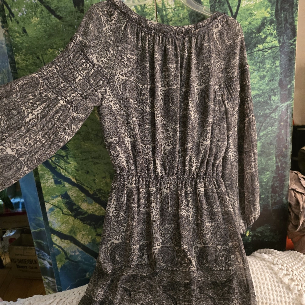 Studio M Gray Long Sleeve Off the Shoulder Sundress